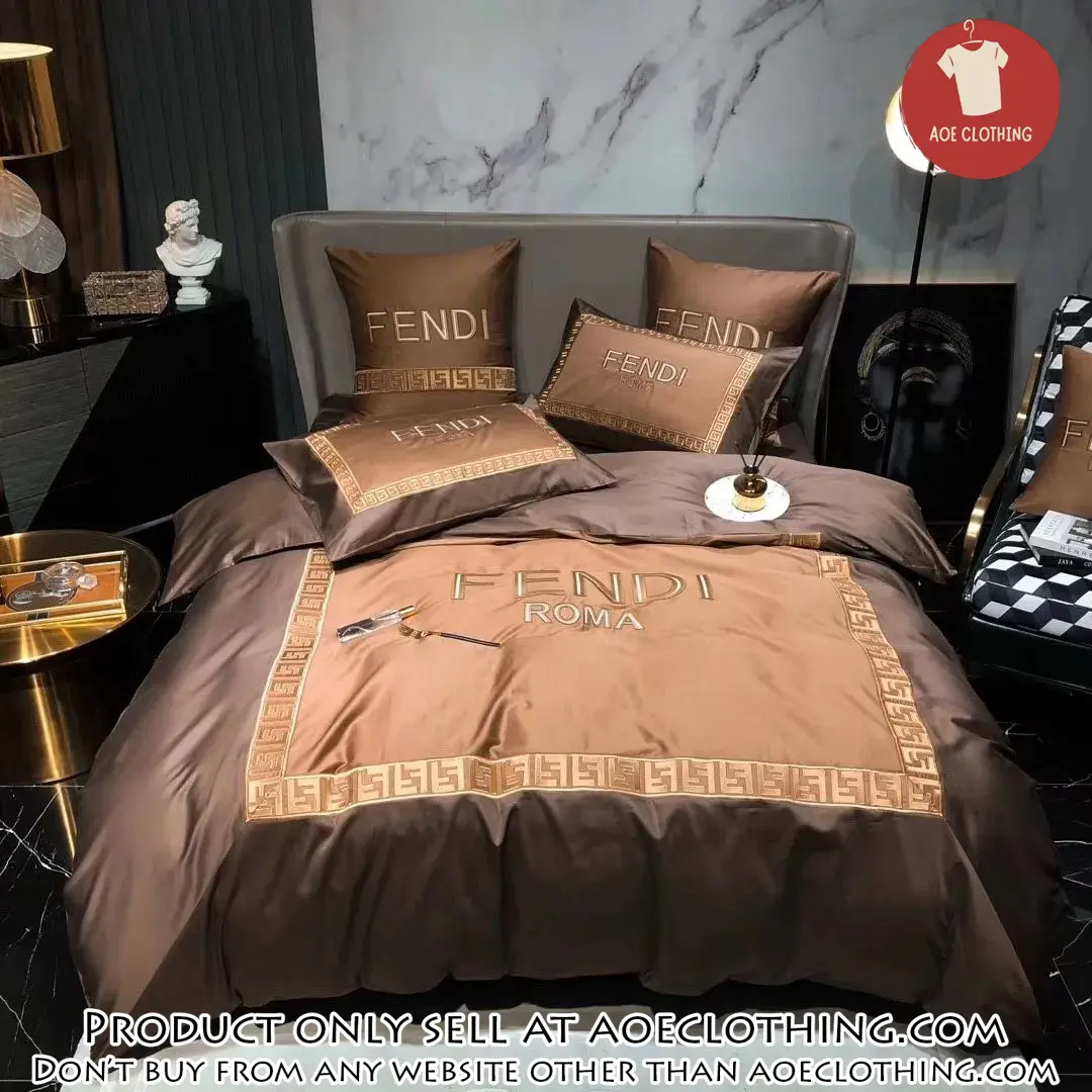 Fendi roma brown luxury brand premium bedding set bedspread duvet cover set home decor aoe0812902